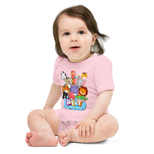 Baby romper met korte mouw - dierenpret - roze-Pretlettertjes Shop