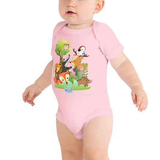 Baby Romper met Korte Mouw - Bosdieren - Roze-Pretlettertjes Shop