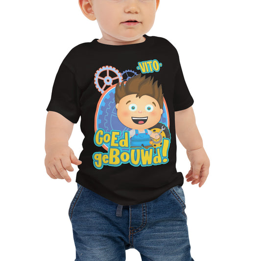 Baby t-shirt met korte mouwen - Pretlettertjes Vito's Voertuigen Print - kleur Zwart-Pretlettertjes Shop
