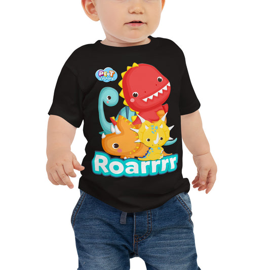 Baby t-shirt met korte mouwen - Pretlettertjes Dino Print - kleur Zwart-Pretlettertjes Shop