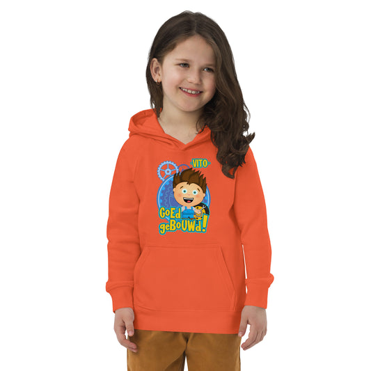 Eco hoodie voor kleuters - Vito's Voertuigen - Kleur Oranje-Pretlettertjes Shop