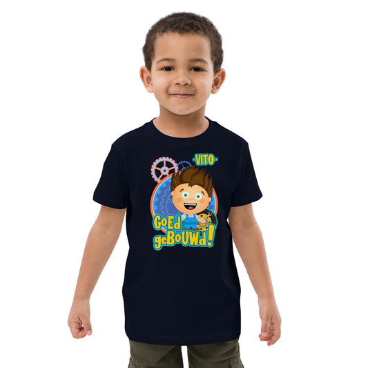 Biologisch katoenen T-shirt voor peuters - Vito's Voertuigen - kleur NAVY-Pretlettertjes Shop