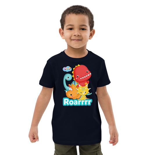Biologisch katoenen T-shirt voor peuters - Dino's - Kleur Navy-Pretlettertjes Shop