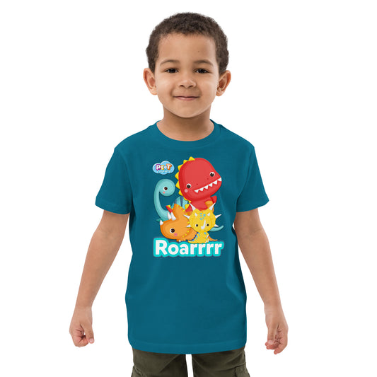 Biologisch katoenen T-shirt voor peuters - Dino's - Kleur Ocean-Pretlettertjes Shop