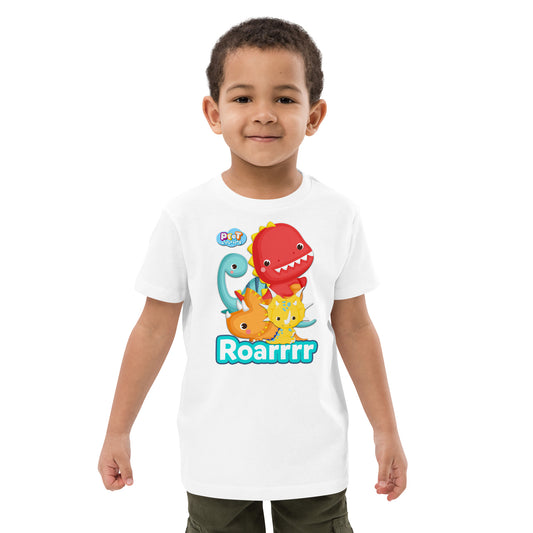 Biologisch katoenen T-shirt voor peuters - Dino's - Kleur Wit-Pretlettertjes Shop