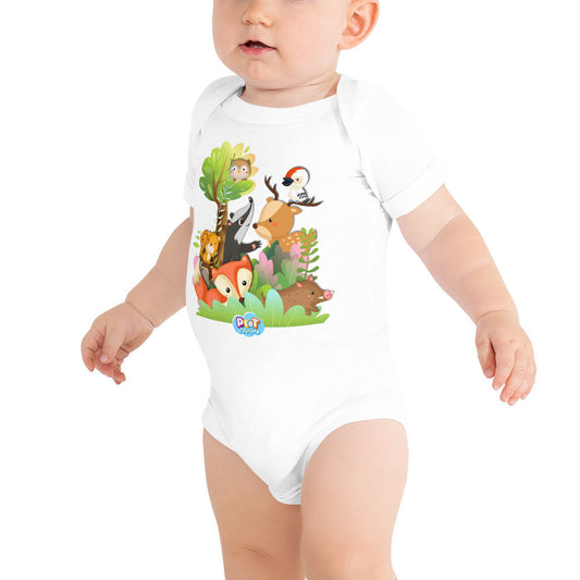 Baby Romper met Korte Mouw - Bosdieren - Wit-Pretlettertjes Shop