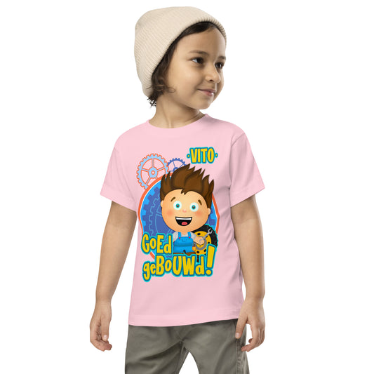 T-shirt met korte mouwen voor kleuters - Vito's Voertuigen - Kleur Roze-Pretlettertjes Shop